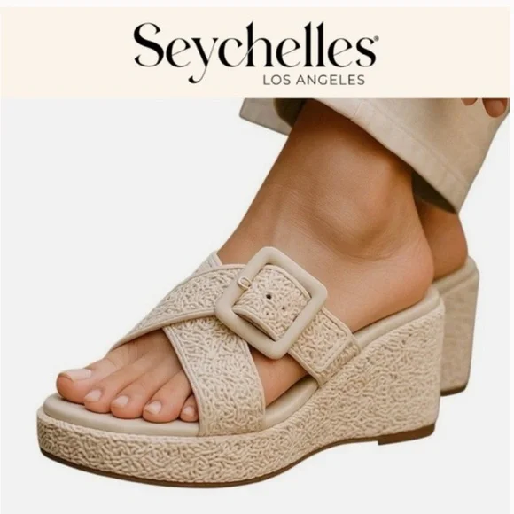 Seychelles Calli buckle crisscross woven cream platform sandals size 9.5 - Picture 1 of 13